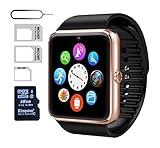 eMARS Smart Watch Bluetooth with 16 GB SD Card and Sim Card Slot for Android Samsung S5/S6/Note 4/5 HTC/Sony/LG and iPhone 5/5S/6/6 Plus Smartphones - Gold