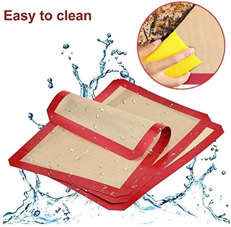 d.Stil 2 Tapis de Cuisson en Silicone 40cm x 30cm 2 Pièces sans BPA Anti-Adhérent Toile Feuille de Cuisson Patisserie 2 Tapis+Brosse+Spatule (Rouge, 2 Tapis(40 * 30cm)+Brosse+Spatule)