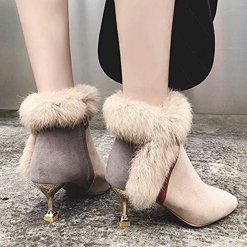 Hot Sales! NRUTUP Fashion Women's Sexy Ankle Pointed-Toe Fine Heel Shoes Keep Warm Short Boots (39,Beige) - Thumbnail 3