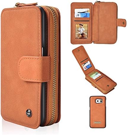 Samsung S8 Plus Wallet Case, NEWOER PU Leather Wrist Strap Full Protective Phone Snap Flip Zipper Coin Wallet Case with Detachble Case &amp; Card Slot &amp; Mirror For Samsung Galaxy S8 Plus (brown)