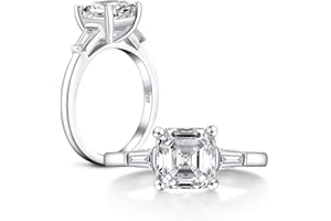 AINUOSHI 3 Carat/ 4 Carat Engagement Anniversary Ring, Emerald/Asscher Cut, 3 Stones Cubic Zirconia CZ, 925 Sterling Silver Band, Christmas Gift, Jewelry Box Packed