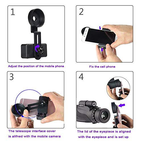 Monocular Telescope, 40X60 HD Waterproof- Shockproof- Phone Mount Adapter- High Power Monocular- for Bird Watching Hunting Camping Hiking Travelling Sporting Monocular-Black