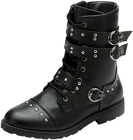 HighFS Mens Lace up Military Combat Work Belt Buckle Ankle Chukka Boot Black 8.5 B(M) US