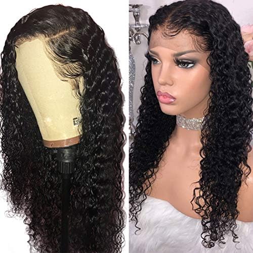 VRBest Hair Deep Wave Human Hair Lace Front Wigs Brazilian Virgin Human Hair Wigs Pre-Plucked 150% Density 100% Unprocessed Wig Natural Color for Black Women(22 Inch)
