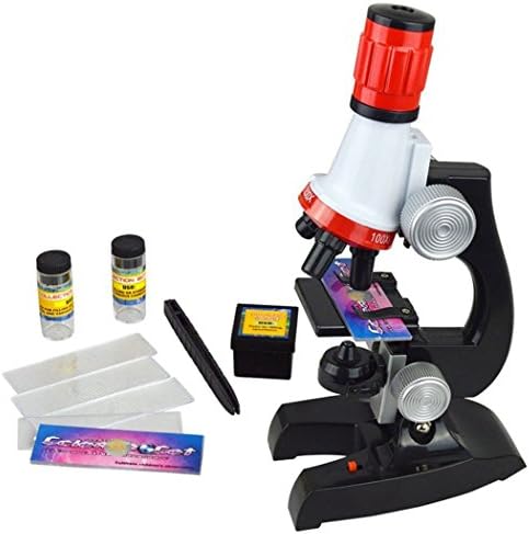 Science Microscope Kit for Children 100x 400x 1200x Refined Scientific Instruments Toy Set for Early Education (Red)