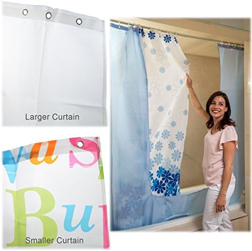 CareTain Shower Curtain with Window Opening to Reduce Splashes While Bathing Kids or Pets and Improve Visibility - Alphabet Design