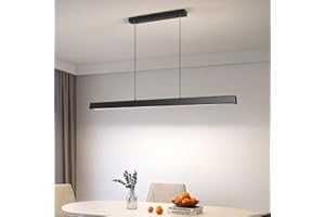 JAYMP Minimalist Linear Pendant Light Dimmable LED Modern Chandelier Dining Room Island Light Restaurant Cafe Bar Office Hanging Lamp Black 45"