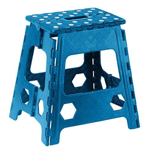 Folding Step Stool 15 Inch with Anti Slip Dots (Blue) by Superior Performance