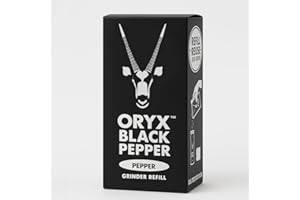 ORYX DESERT SALT Oryx Black Pepper Refill Box - 3.52oz - Premium Whole Black Peppercorns from Madagascar, refillable +20x Oryx Pepper Grinder - Perfect Spice - Authentic Naturally Organic Spices Experience