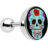 Body Candy Stainless Steel Flowering Blue Sugar Skull Tragus Cartilage Earring 16 Gauge 1/4