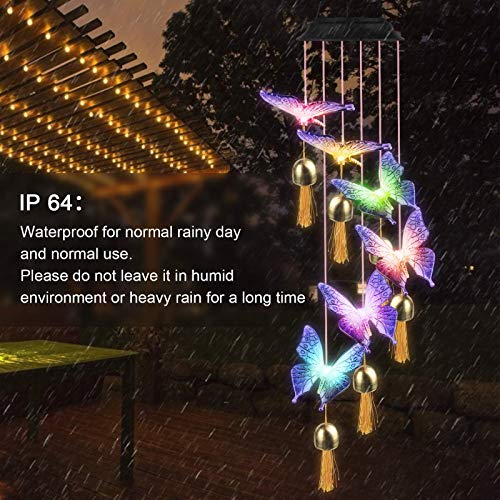 FLYNOVA Wind Chimes Outdoor, Solar Butterfly Wind Chime LED Color Changing Waterproof Decorative Patio Lights for Home Party Yard Garden