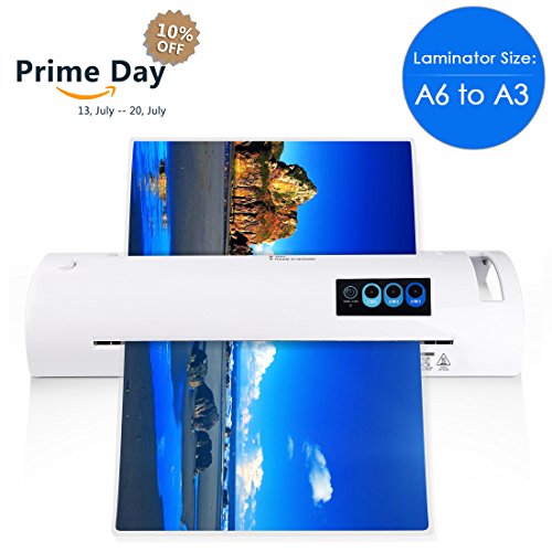 13" Thermal Laminator for A6/A4/A3, Laminating Machine with Two Roller System and Jam-Release Switch, Automatic Shut off Function, Fast Warm-up, for Home, Office and School (Laminator A3 - white)