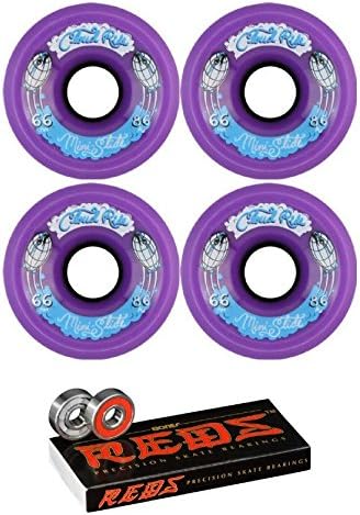 66mm Cloud Ride Wheels Slide Mini Wheels with Bones Bearings - 8mm Bones REDS Precision Skate Rated Bearings - Bundle of 2 items