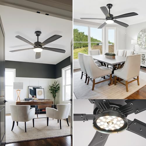 Homefire Ceiling Fan with Silent Lighting – Dimmable LED 23 W Black Ceiling Lamp with Fan and Remote Control 125 cm 6 – Timer for Bedroom Kitchen