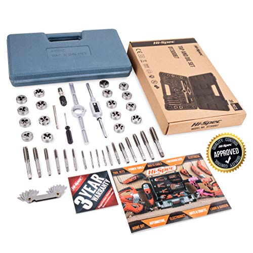 HiSpec 39 Piece SAE & Metric Tap and Die Set. DIY Tapered & Plug Hand