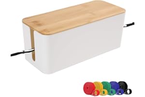 PowerKing Cable Management Boxes Organizer, Bamboo Lid, Large Storage Wires Keeper Holder for Desk, TV, Computer, USB Hub, Sy