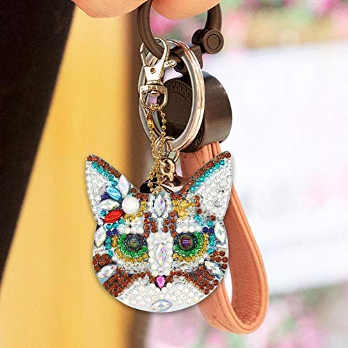 5D DIY Diamond Painting Keychain, 4 pcs Cat Shape, Mosaic Making Full Drill Special Shape Diamond Painting Kit for Bags, Smartphone Straps, 4 Pack - Thumbnail 5