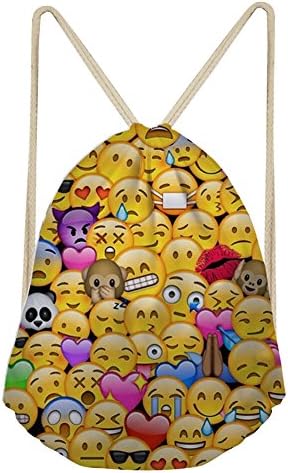 Sannovo Emoji Drawstring Backpack Bag for Birthday Cute Assorted Emoticon sack