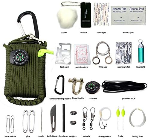 Molumo Outdoor Emergency Survival Pod- 21 Accessories Paracord Survival Kit for Camping Hiking Fishing (Army Green)