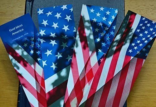 USA Flag Bookmarks, Set of 4 - Artistic Photography of the American Flag - In Clear Sleeve - Premium Paper &amp; Inks - Patriotic Citizenship Veteran Military Gift