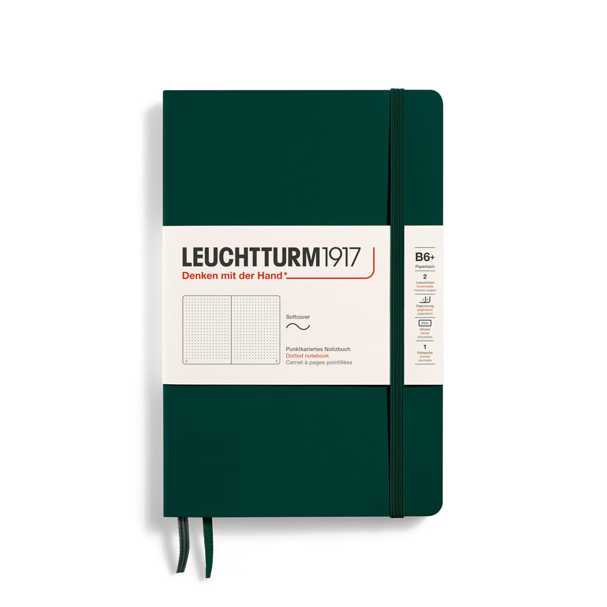 LEUCHTTURM1917 370318 Paperback Notebook (B6+), Softcover, 123 numbered pages, Forest Green, dotted