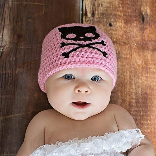 Crochet Kitty Skull Baby Hat - Punk Rock Goth Infant Beanie - Shower Gift for Girl - Crochet Cauldron