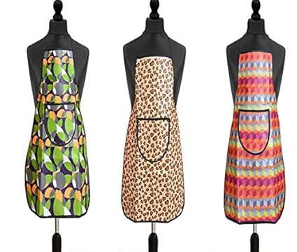 JASS HOME DECOR Modern PVC Waterproof Kitchen Apron with Front Pocket Apron Combo Set of 3