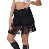Women's Mini Pleated Skater Skirt Slip Skirts Flared Lace Short Skirt Black 4XL/5XL