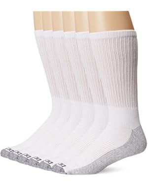 Men's 6 Pack Dri-Tech Comfort Crew Socks - Big & Tall, White/Grey, 13-15 Sock/12-15 Shoe