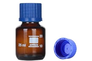 QOAEZK 25ml Amber Reagent Media Bottle, Graduated Glass Round Media Storage Bottle with blue GL25 Screw Cap, Wide Mouth Lab Reagent Bottle,Pack of 1