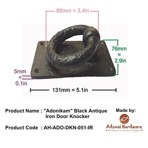 Adonai Hardware Adonikam Antique Iron Door Knocker (Black Powder Coated)