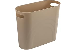 rejomiik Small Trash Can, 3.5 Gallon Slim Garbage Can Plastic Waste Basket with Handles Container Bin for Narrow Spaces Bathroom, Bedroom, Kitchen, Office at Home, Khaki