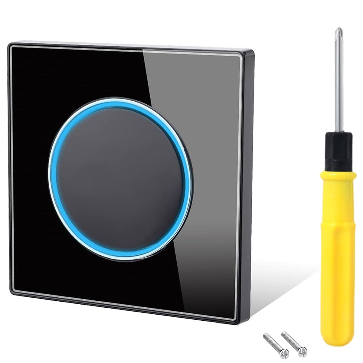 Acmerota 1 Gang 2 Way Push Button Wall Switch - 10A Black Single ON/Off Switch for LED Lights, Tempered Glass Panel Backlight