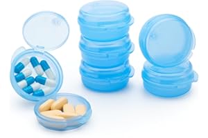 EIVENNKO Small Pill Case for Purse Pocket (6 Pack), Double-Layer Pill Box, Portable Medicine Organizer Travel Pillbox, Cute Pill Container Holder,Multifunctional Mini Storage Box (Blue)
