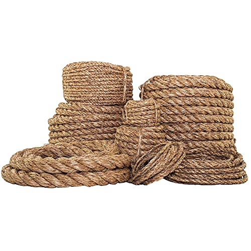 SGT KNOTS Twisted Manila Rope Natural 3 Strand Fiber Hemp Rope for Indoor and Outdoor Use