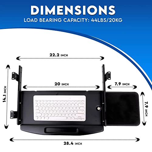 Oaskrac Under Desk Keyboard Tray Slide Out Keyboard Tray with 360 Rotating Mouse Platform