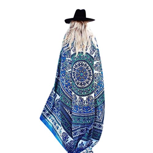 Usstore Summer Printing Bohemian Round Hippie Beach Throw Pool Home Beach Cover Up Dress Swimwear Bathing Suit Kimono Tunic Yoga Mat Tassel Fringing (B) - Thumbnail 3