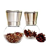 Guluman (2 pcs) Glass & Stainless Steel Salt and Pepper Grinder Set - Brushed Stainless Steel Pepper Mill & Salt Mill Shakers with Adjustable Ceramic Rotor