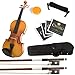 Mendini MV400 Ebony Fitted Solid Wood Violin with Hard Case, Shoulder Rest, Bow, Rosin, Extra Bridge and Strings - Size 1/4