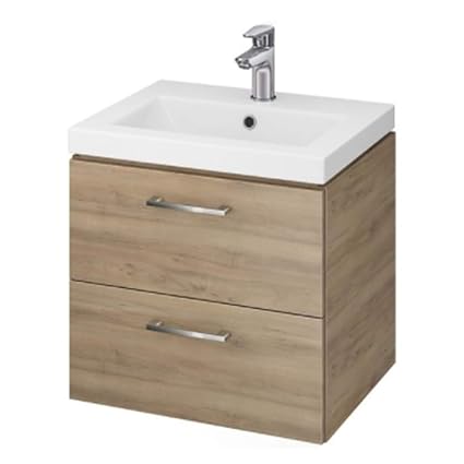VBChome Badmöbel Waschbecken mit Unterschrank 50cm 2 Schubladen Nussbaum Lara