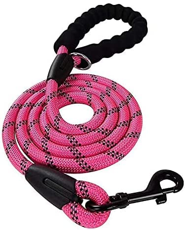 Reflective Dog Rope Lead With Padded Handle - Multiple Size & Colour Options (Standard - 1m Length, Pink)