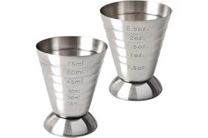 Cozihom Stainless Steel Measuring Cup, 2.5 oz, 75 ml, 5 Tbsp, Cocktail Jiggers, Pack of 2