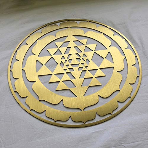 CANDIKO Sacred Geometry Stainless Steel Metal Wall Art Sri Yantra Symbol Decor 12 inch (Gold, Large)