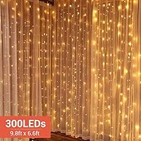 Teletrogy 300 LED Window Curtain String Light 9.8ft x 6.6ft Curtain Fairy Lights 8 Modes Decorations Lights for Indoor Outdoor Wedding Halloween Christmas Party Warm White