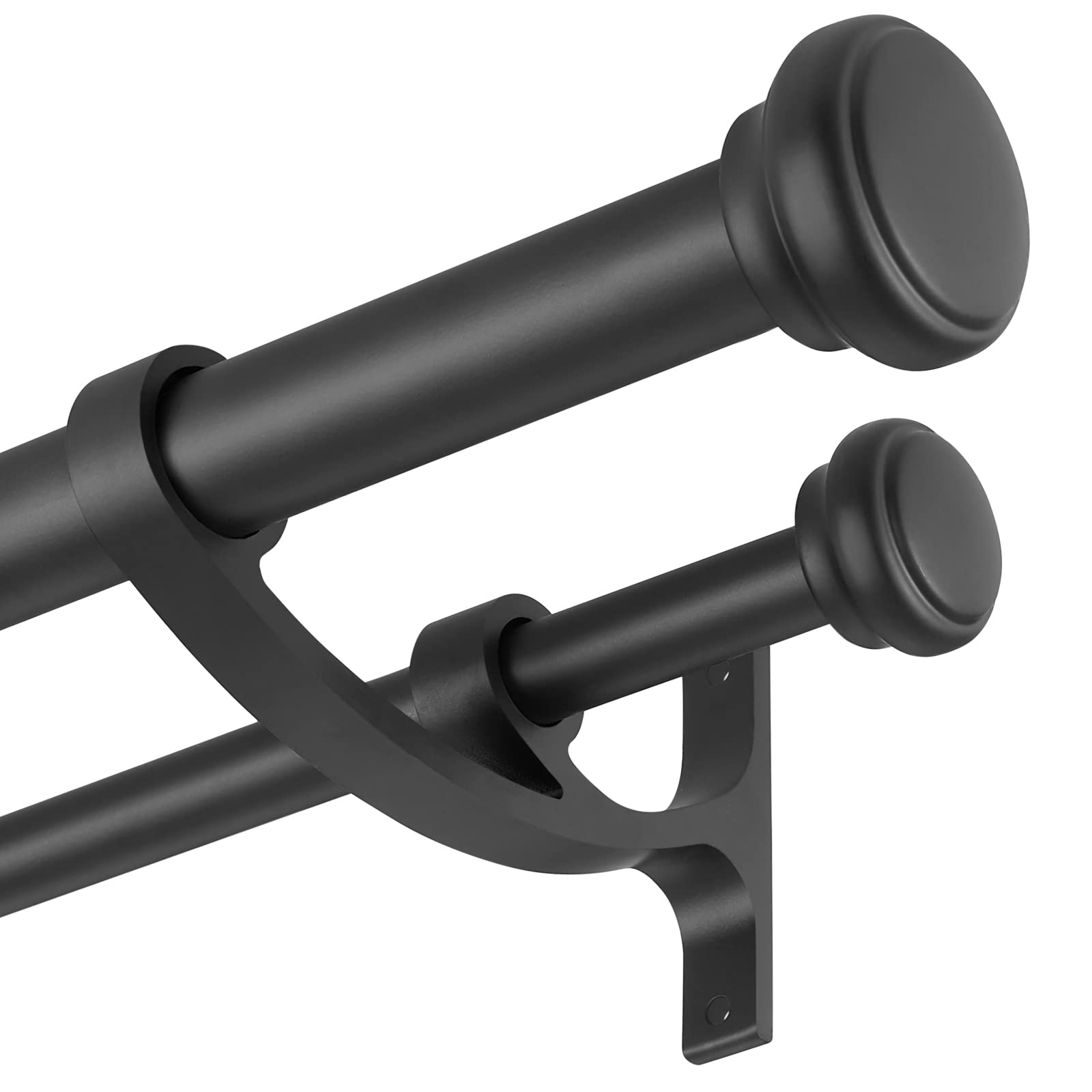 Photo 1 of Modern Double Curtain Rods, Matte Black Curtain Rod 72-144 Inch Length Drapery Rods with Simple Decorative End Caps 1 Inch Front and 5/8 Inch Diameter Back Dual Curtain Rod Telescoping Window Rods
