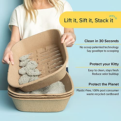 Kitty Sift Disposable Plastic Free Sifting Litter Box and Liner PLUS PROBIOTIC Litter, Large 8