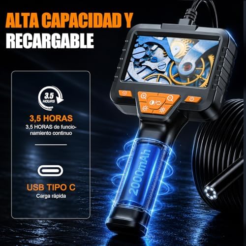 Endoscopio Cámara de Inspección, SKYBASIC Cámara Endoscópica 4.3'' Pantalla IPS HD Cámara Endoscopio IP67 Impermeable con 8 Luces LED, Endoscopio de Cámara de Drenaje de Mano Cable Semi-Rígido-5M