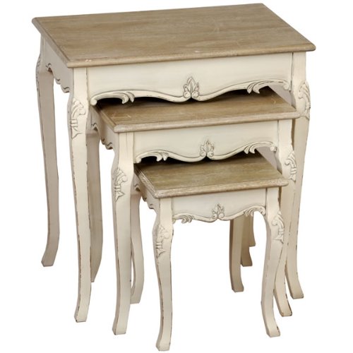DISTRESSED CREAM SET OF 3 NEST OF TABLE SIDE END TABLE RUSTIC STYLE