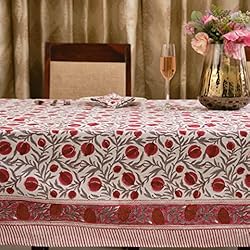 Ridhi -Sangria Red Cotton Tablecloth, Handblock