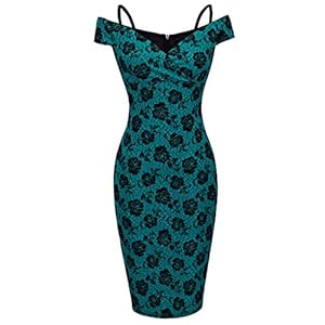 HOMEYEE Dames vintage off-shoulder strappy knielengte bodycon Potlood jurk B309